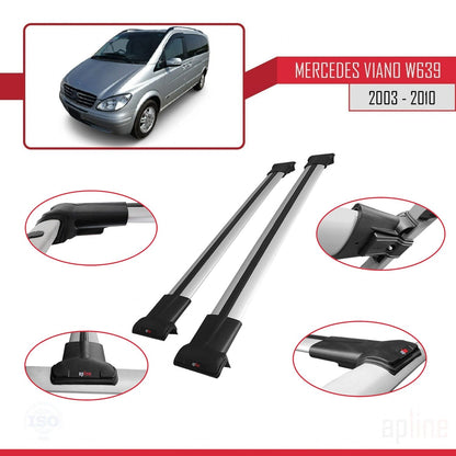 Compatible avec Mercedes Viano 2 (W639) Pre-Facelift 2003-2010 FLY Model Barres de Toit Railing Porte-Bagages de Voiture Gris Aluminium 2 Barres
