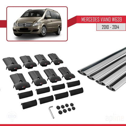 Compatible avec Mercedes Viano 2 (W639) Post-Facelift 2010-2014 FLY Model Barres de Toit Railing Porte-Bagages de Voiture Gris Aluminium 4 Barres