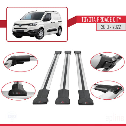 FLY Model Dakdrager bagagedrager compatibel met Toyota Proace City 2019-2022 Spoorstaven Grijs Aluminium 3 Staven