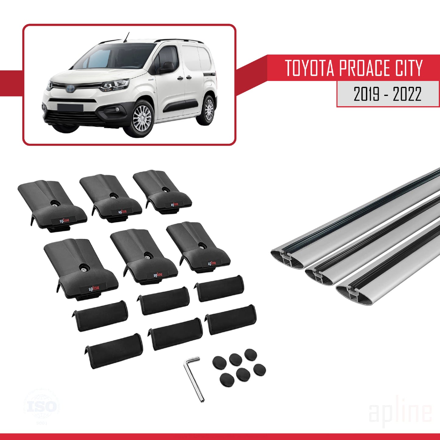 FLY Model Dakdrager bagagedrager compatibel met Toyota Proace City 2019-2022 Spoorstaven Grijs Aluminium 3 Staven