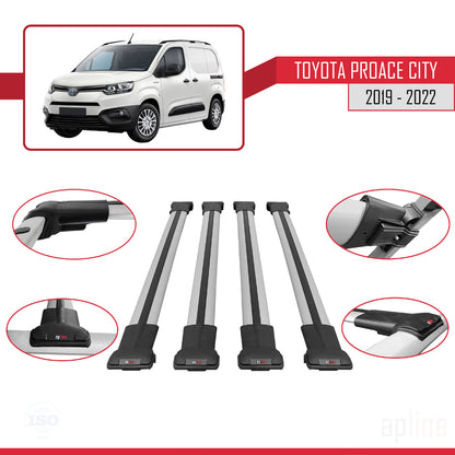 FLY Model Dakdrager bagagedrager compatibel met Toyota Proace City 2019-2022 Spoorstaven Grijs Aluminium 4 Staven