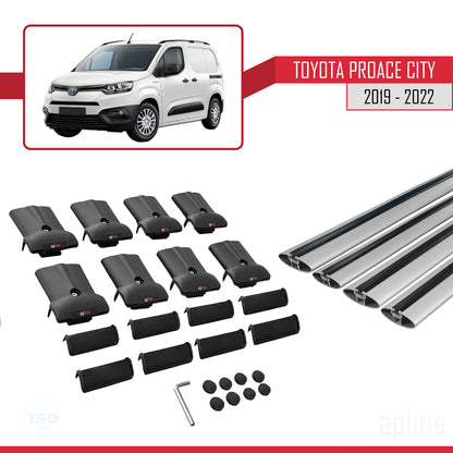 FLY Model Dakdrager bagagedrager compatibel met Toyota Proace City 2019-2022 Spoorstaven Grijs Aluminium 4 Staven