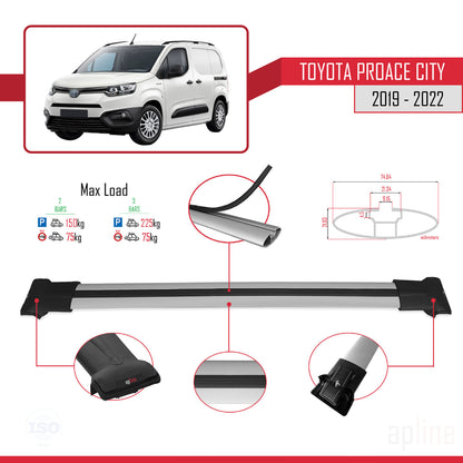 Compatible avec Toyota Proace City 2019-2022 FLY Model Barres de Toit Railing Porte-Bagages de Voiture Gris Aluminium 2 Barres