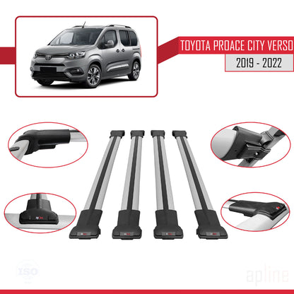 FLY Model Dakdrager bagagedrager compatibel met Toyota Proace City Verso 2019-2022 Spoorstaven Grijs Aluminium 4 Staven