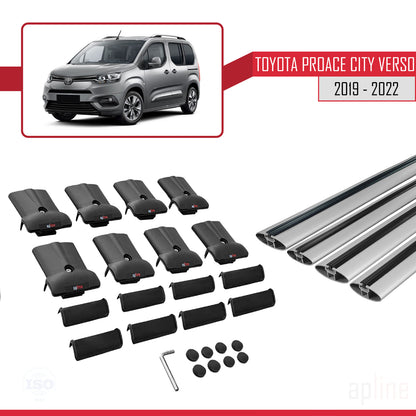 FLY Model Dakdrager bagagedrager compatibel met Toyota Proace City Verso 2019-2022 Spoorstaven Grijs Aluminium 4 Staven