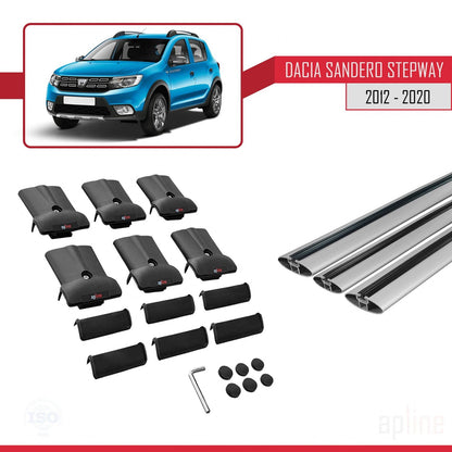 Compatible avec Dacia Sandero Stepway 2 2012-2020 FLY Model Barres de Toit Railing Porte-Bagages de Voiture Gris Aluminium 3 Barres