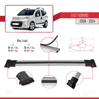 Compatible avec Fiat Fiorino 3 2008-2025 FLY Model Barres de Toit Railing Porte-Bagages de Voiture Gris Aluminium 2 Barres