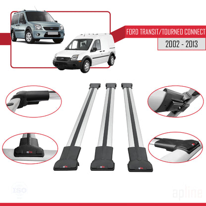 Compatible avec Ford Transit/Tourneo Connect 2002-2013 FLY Model Barres de Toit Railing Porte-Bagages de Voiture Gris Aluminium 3 Barres
