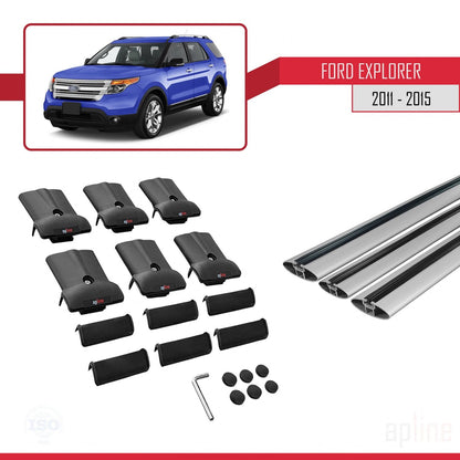 Compatible avec Ford Explorer 5 (U502) Pre-Facelift 2011-2015 FLY Model Barres de Toit Railing Porte-Bagages de Voiture Gris Aluminium 3 Barres