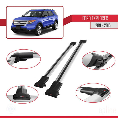 Compatible avec Ford Explorer 5 (U502) Pre-Facelift 2011-2015 FLY Model Barres de Toit Railing Porte-Bagages de Voiture Gris Aluminium 2 Barres