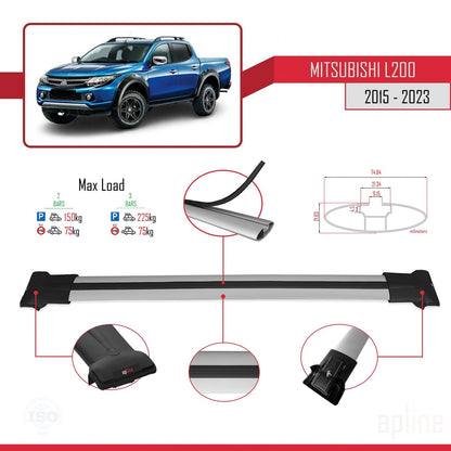Kompatibel mit Mitsubishi L200 V 2015-2023 FLY Model Relingträger Dachträger Auto Gepäckträger Grau Aluminium 2 Stangen