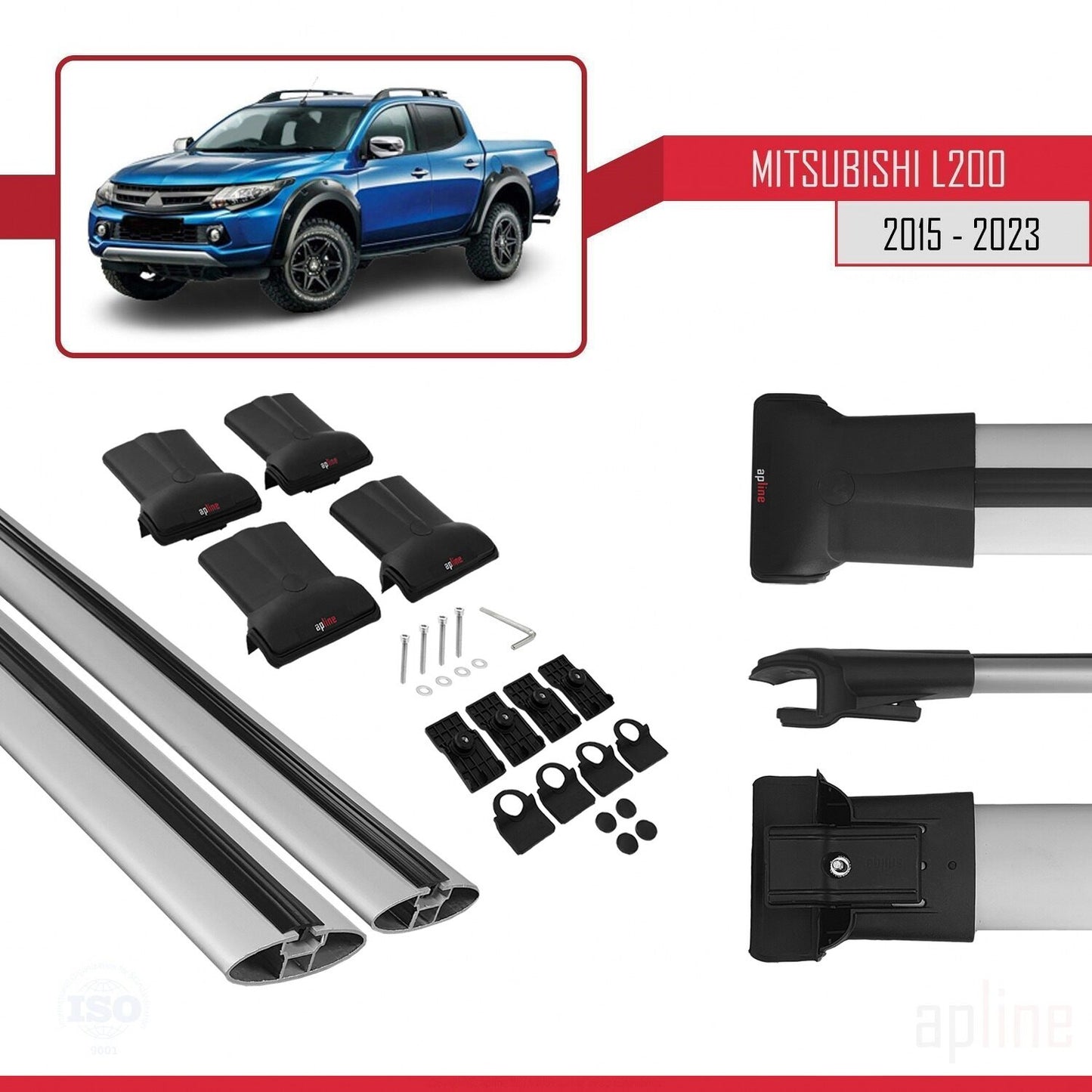 Kompatibel mit Mitsubishi L200 V 2015-2023 FLY Model Relingträger Dachträger Auto Gepäckträger Grau Aluminium 2 Stangen
