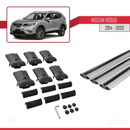 Compatible con Nissan Rogue 2 (T32) 2014-2020 FLY Model Barras de Techo Auto Portaequipajes Barras Transversales Gris Aluminio 3 Barras