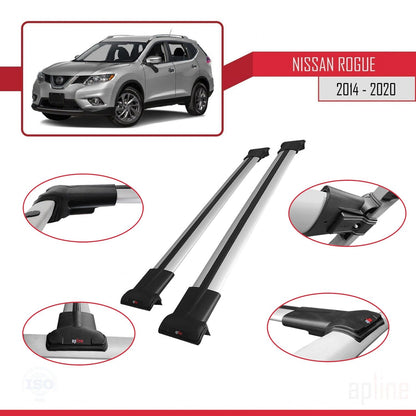 Compatible con Nissan Rogue 2 (T32) 2014-2020 FLY Model Barras de Techo Auto Portaequipajes Barras Transversales Gris Aluminio 2 Barras