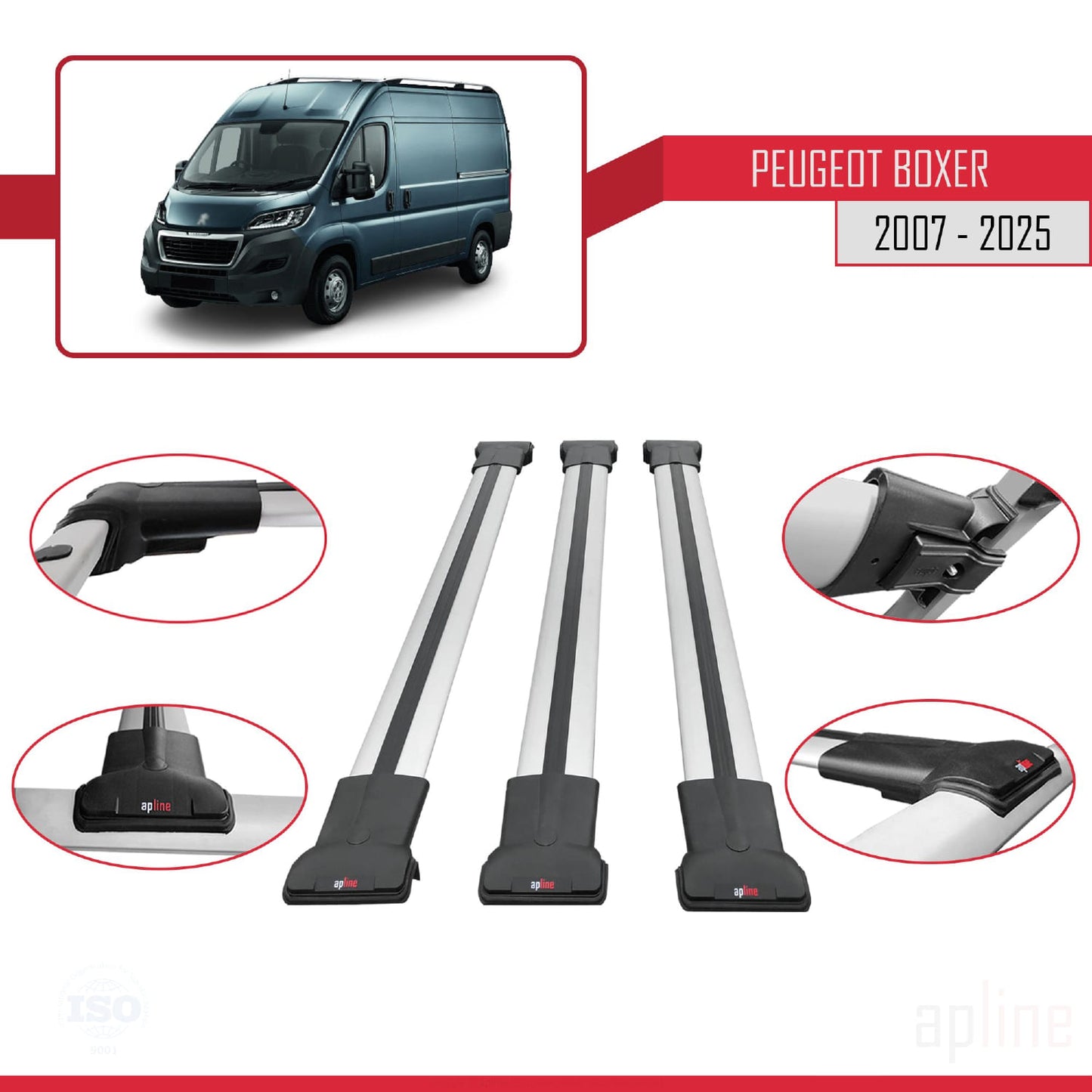 Compatible con Peugeot Boxer 2 2007-2025 FLY Model Barras de Techo Auto Portaequipajes Barras Transversales Gris Aluminio 3 Barras