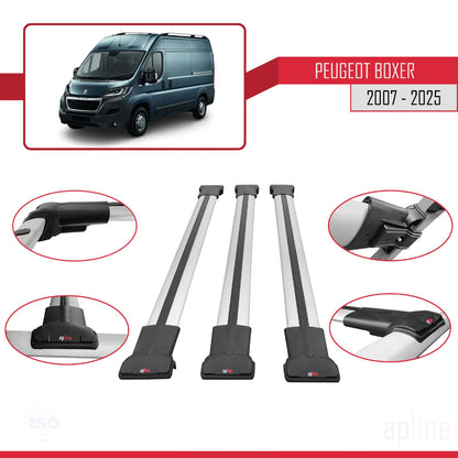 Compatible con Peugeot Boxer 2 2007-2025 FLY Model Barras de Techo Auto Portaequipajes Barras Transversales Gris Aluminio 3 Barras
