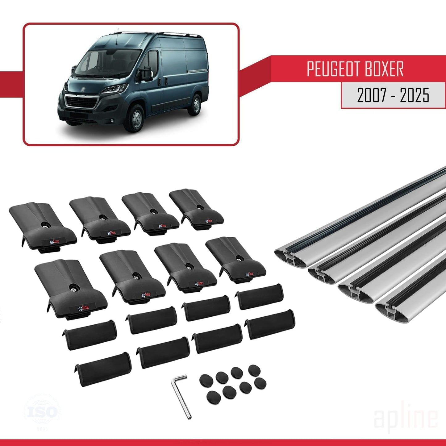 Compatible avec Peugeot Boxer 2 2007-2025 FLY Model Barres de Toit Railing Porte-Bagages de Voiture Gris Aluminium 4 Barres