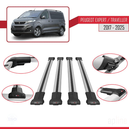 Compatible avec Peugeot Expert 3 Traveller 2017-2025 FLY Model Barres de Toit Railing Porte-Bagages de Voiture Gris Aluminium 4 Barres