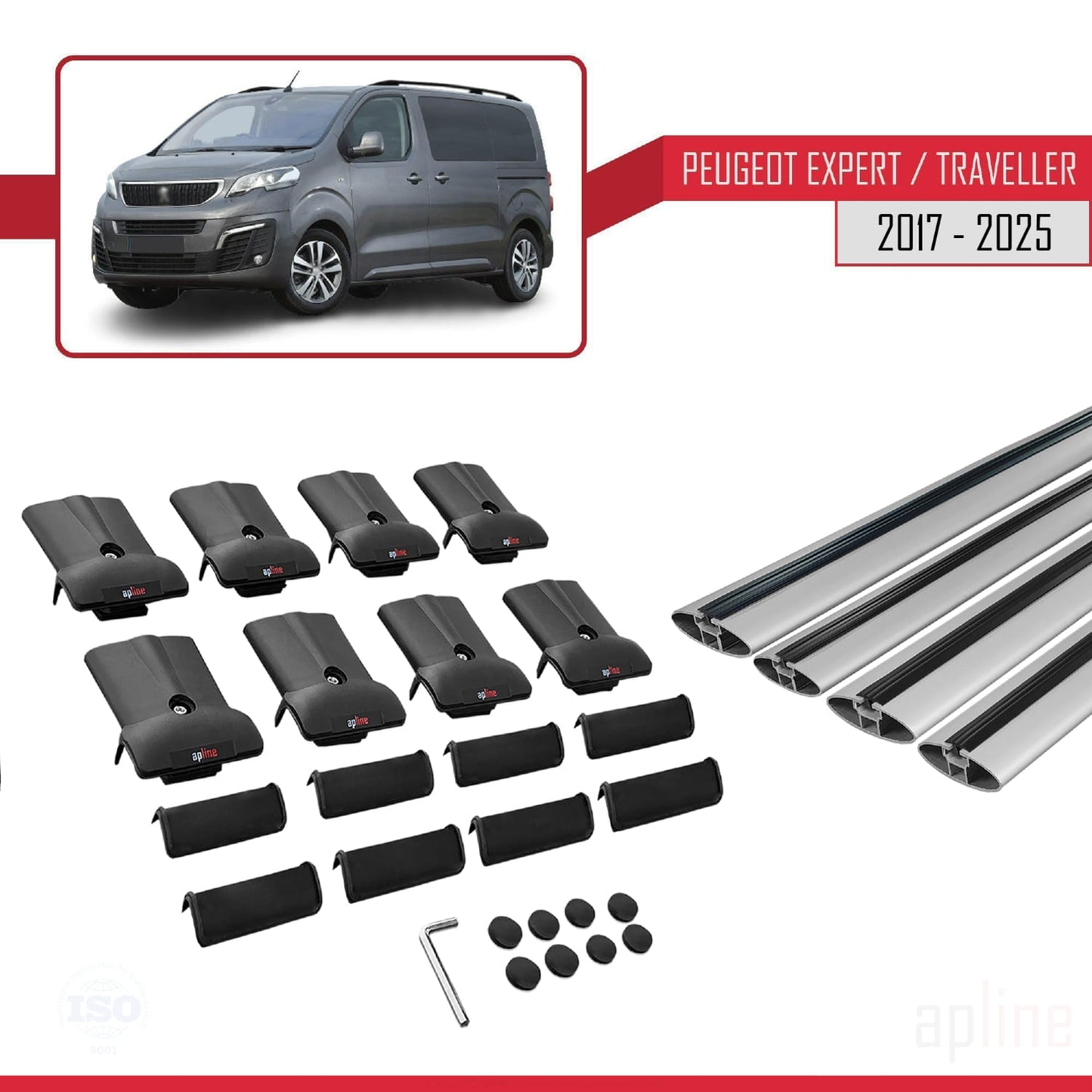 Compatible avec Peugeot Expert 3 Traveller 2017-2025 FLY Model Barres de Toit Railing Porte-Bagages de Voiture Gris Aluminium 4 Barres
