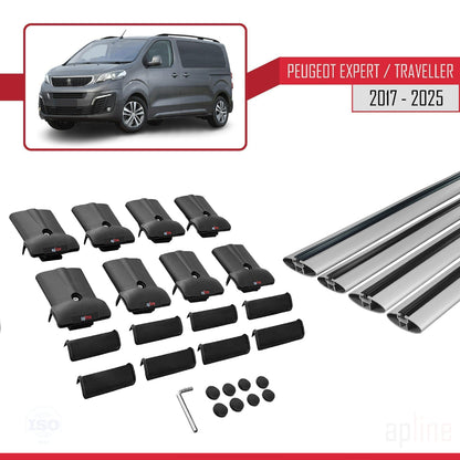 Compatible avec Peugeot Expert 3 Traveller 2017-2025 FLY Model Barres de Toit Railing Porte-Bagages de Voiture Gris Aluminium 4 Barres
