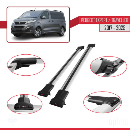 Compatible avec Peugeot Expert 3 Traveller 2017-2025 FLY Model Barres de Toit Railing Porte-Bagages de Voiture Gris Aluminium 2 Barres