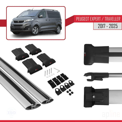 Compatible avec Peugeot Expert 3 Traveller 2017-2025 FLY Model Barres de Toit Railing Porte-Bagages de Voiture Gris Aluminium 2 Barres