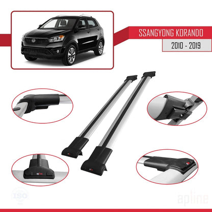 FLY Model Dakdrager bagagedrager compatibel met Ssangyong Korando 3 (C200) 2010-2019 Spoorstaven Grijs Aluminium 2 Staven
