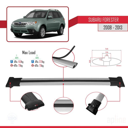 Compatible con Subaru Forester 3 (SH) 2008-2013 FLY Model Barras de Techo Auto Portaequipajes Barras Transversales Gris Aluminio 2 Barras
