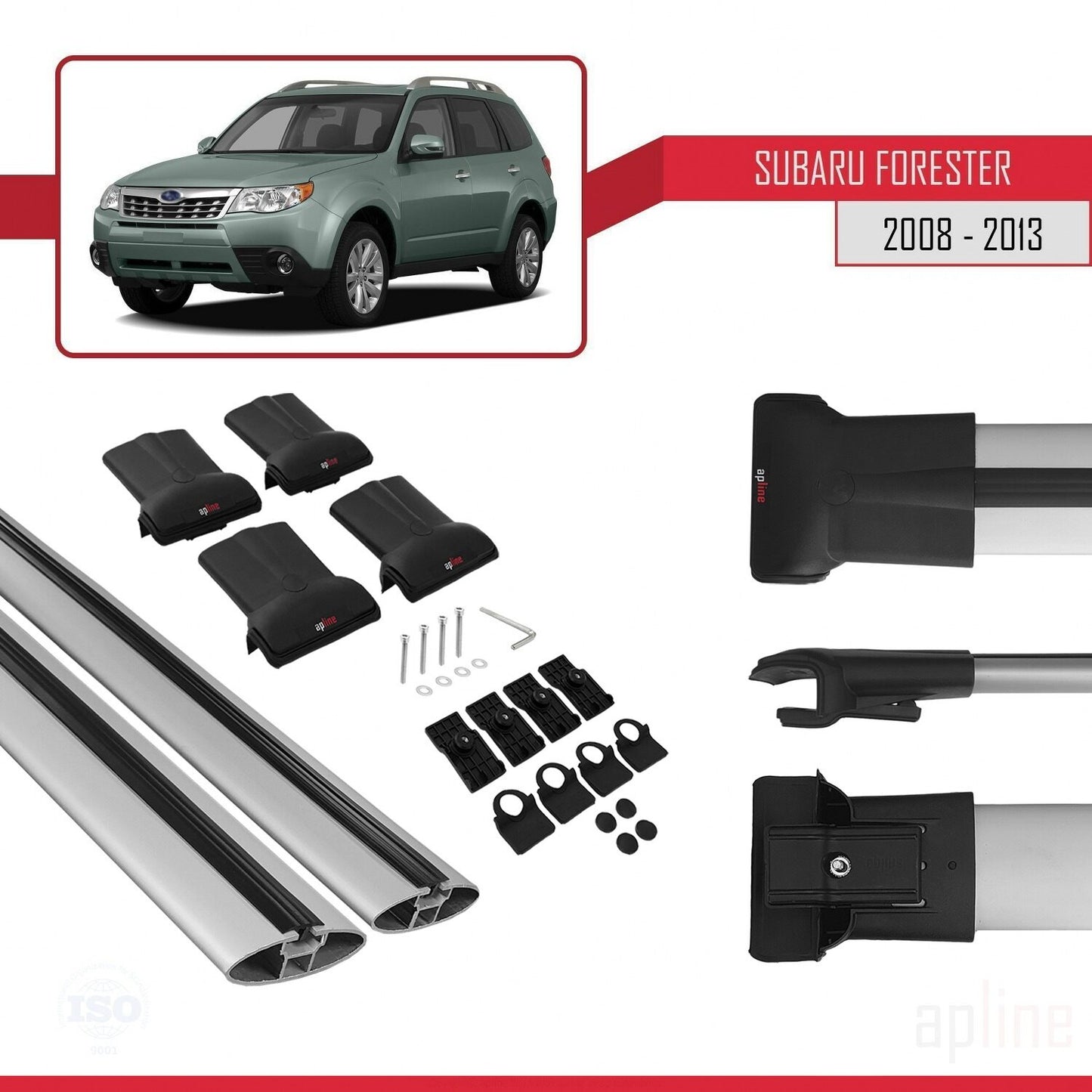 Compatible con Subaru Forester 3 (SH) 2008-2013 FLY Model Barras de Techo Auto Portaequipajes Barras Transversales Gris Aluminio 2 Barras