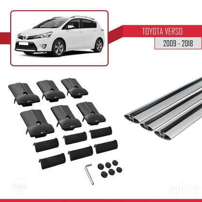 Compatible avec Toyota Verso (AR20) 2009-2018 FLY Model Barres de Toit Railing Porte-Bagages de Voiture Gris Aluminium 3 Barres
