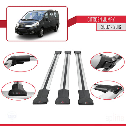 Compatible avec Citroen Jumpy 2 (G9) 2007-2016 FLY Model Barres de Toit Railing Porte-Bagages de Voiture Gris Aluminium 3 Barres