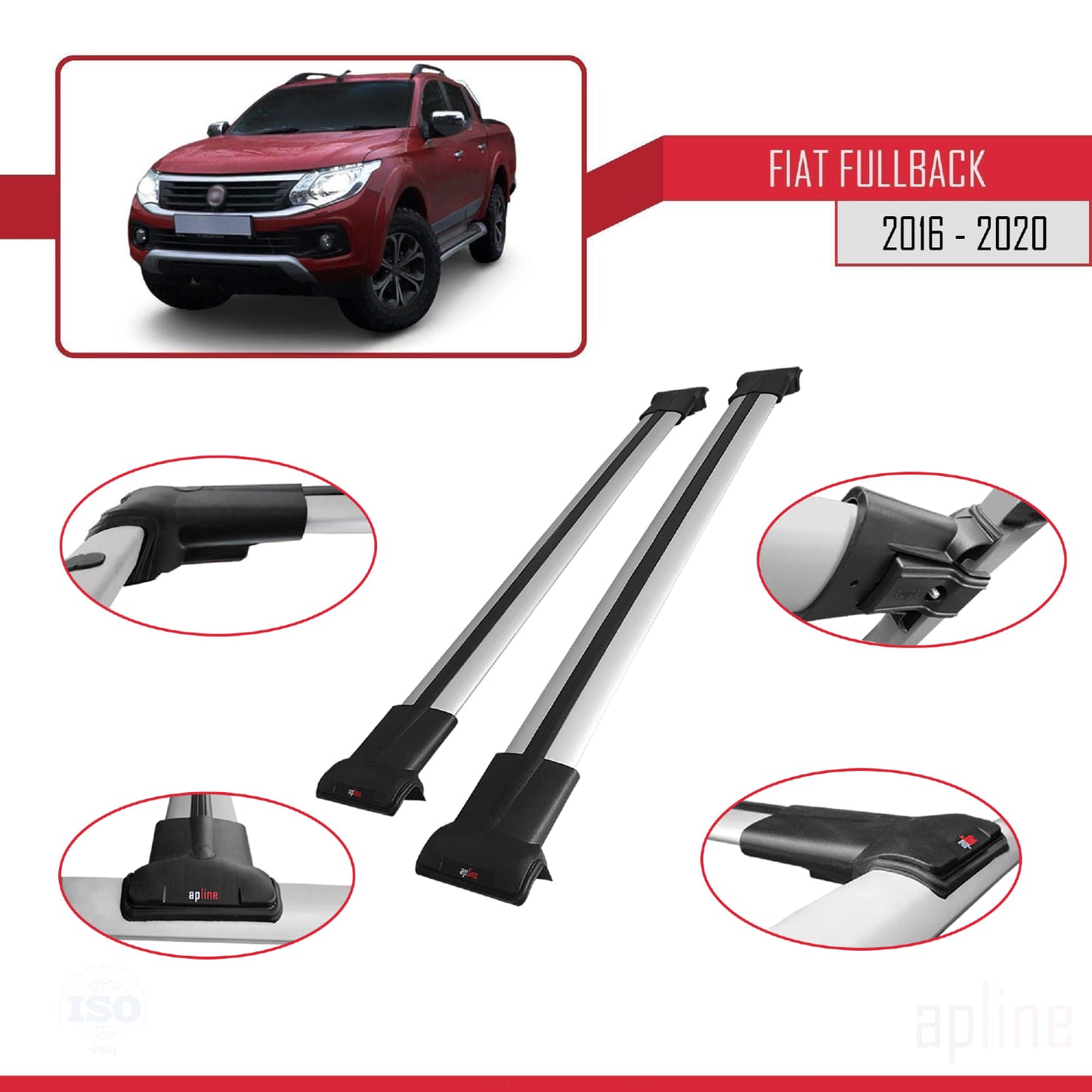 Compatibile con Fiat Fullback 2016-2020 FLY Model Barre Tetto Portapacchi Auto Barre Portatutto Grigo Alluminio 2 Barre