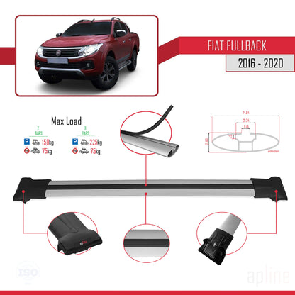 Compatibile con Fiat Fullback 2016-2020 FLY Model Barre Tetto Portapacchi Auto Barre Portatutto Grigo Alluminio 2 Barre