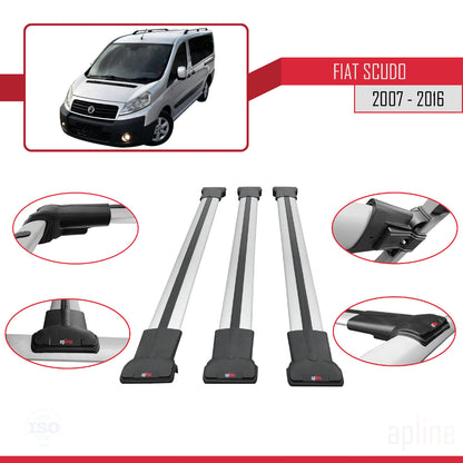 FLY Model Dakdrager bagagedrager compatibel met Fiat Scudo 2 2007-2016 Spoorstaven Grijs Aluminium 3 Staven