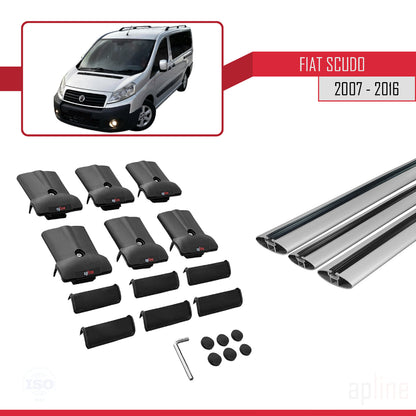 FLY Model Dakdrager bagagedrager compatibel met Fiat Scudo 2 2007-2016 Spoorstaven Grijs Aluminium 3 Staven