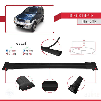 Compatible avec Daihatsu Terios (J100) 1997-2005 FLY Model Barres de Toit Railing Porte-Bagages de Voiture Noir Aluminium 3 Barres