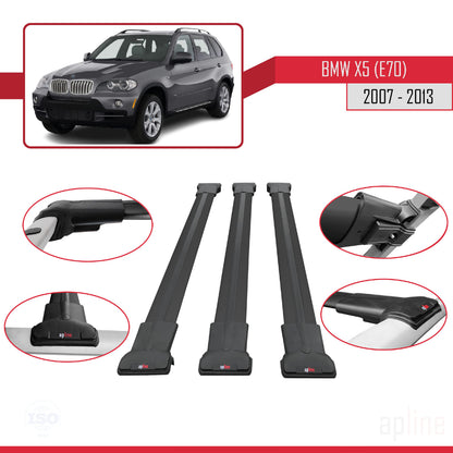 Compatibile con BMW X5 (E70) 2007-2013 FLY Model Barre Tetto Portapacchi Auto Barre Portatutto Nero Alluminio 3 Barre