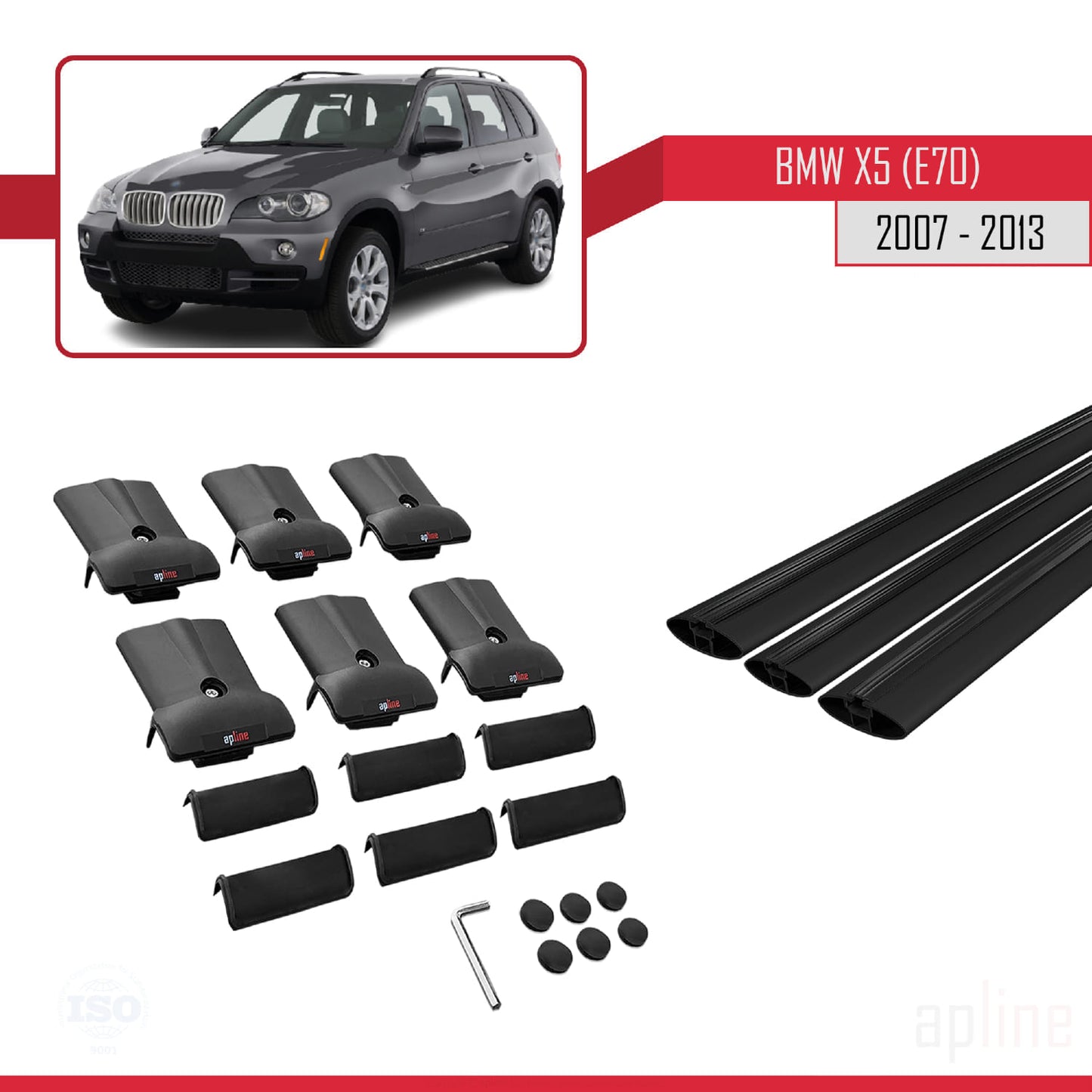 Compatibile con BMW X5 (E70) 2007-2013 FLY Model Barre Tetto Portapacchi Auto Barre Portatutto Nero Alluminio 3 Barre