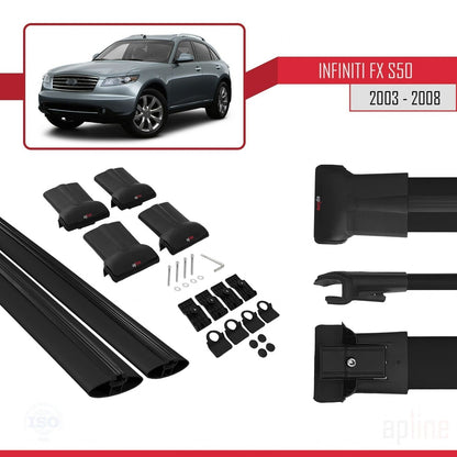 Compatible avec Infiniti FX (S50) 2003-2008 FLY Model Barres de Toit Railing Porte-Bagages de Voiture Noir Aluminium 2 Barres