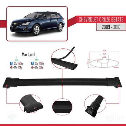 Kompatibel mit Chevrolet Cruze (J300) 2009-2016 FLY Model Relingträger Dachträger Auto Gepäckträger Schwarz Aluminium 2 Stangen