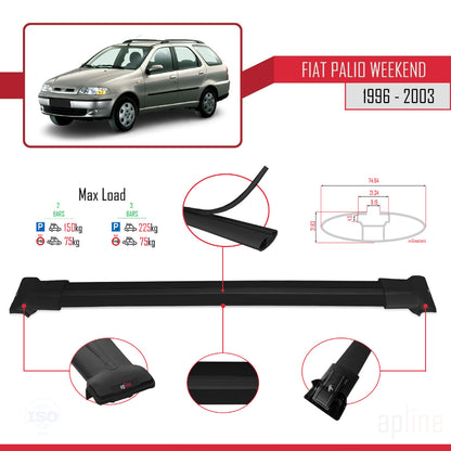 Compatible avec Fiat Palio (178) Weekend 1996-2003 FLY Model Barres de Toit Railing Porte-Bagages de Voiture Noir Aluminium 2 Barres