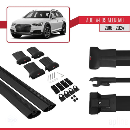 Compatible avec A4 (B9) Allroad 2016-2025 FLY Model Barres de Toit Railing Porte-Bagages de Voiture Noir Aluminium 2 Barres