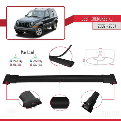 Compatible avec Jeep Cherokee 3 (KJ) 2002-2007 FLY Model Barres de Toit Railing Porte-Bagages de Voiture Noir Aluminium 2 Barres