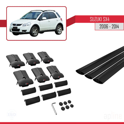 Kompatibel mit Suzuki SX4 II (JY) 2006-2014 FLY Model Relingträger Dachträger Auto Gepäckträger Schwarz Aluminium 3 Stangen