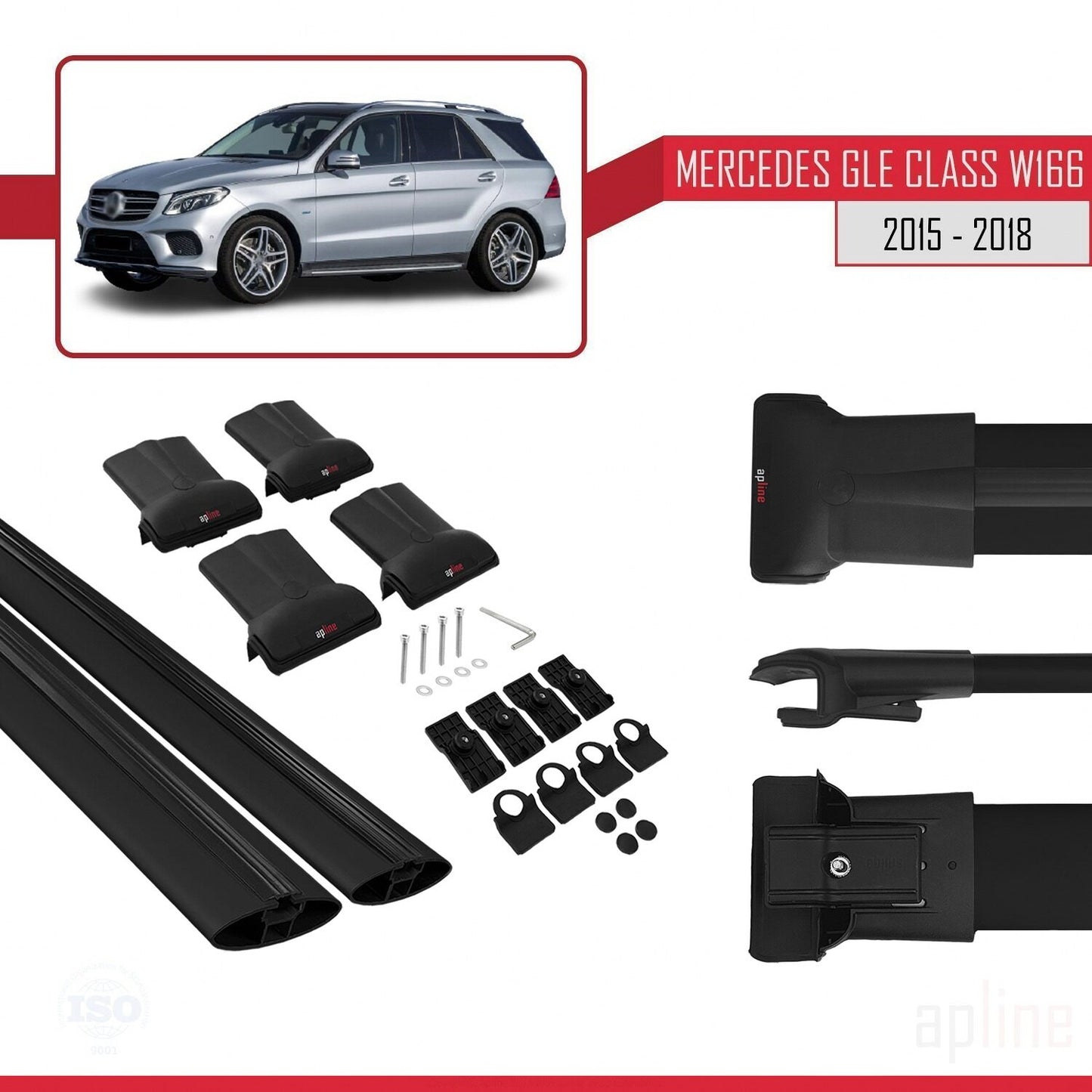 Kompatibel mit Mercedes GLE Klasse 3 (W166) 2015-2018 FLY Model Relingträger Dachträger Auto Gepäckträger Schwarz Aluminium 2 Stangen