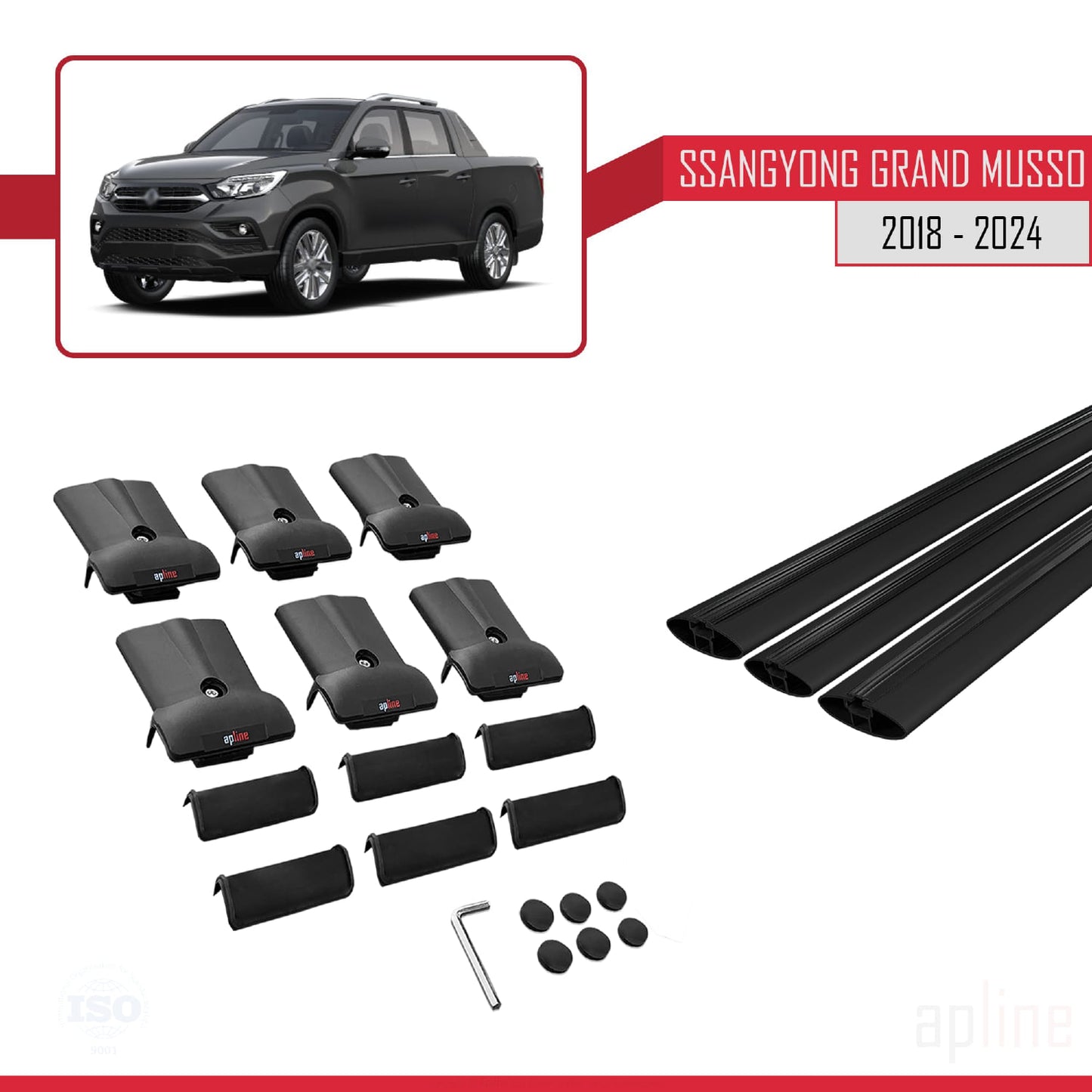 Compatibile con Ssangyong Grand Musso 2018-2025 FLY Model Barre Tetto Portapacchi Auto Barre Portatutto Nero Alluminio 3 Barre