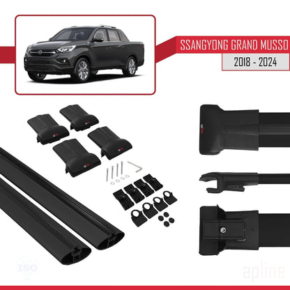 Compatibile con Ssangyong Grand Musso 2018-2025 FLY Model Barre Tetto Portapacchi Auto Barre Portatutto Nero Alluminio 2 Barre