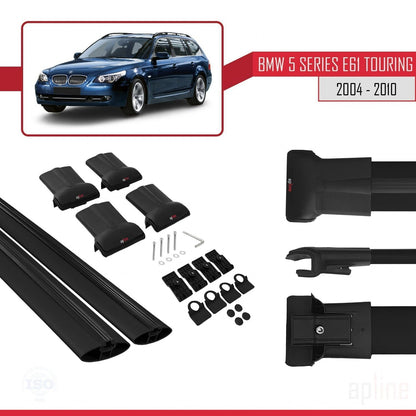 Compatible avec BMW Série 5 (E61) Touring 2004-2010 FLY Model Barres de Toit Railing Porte-Bagages de Voiture Noir Aluminium 2 Barres