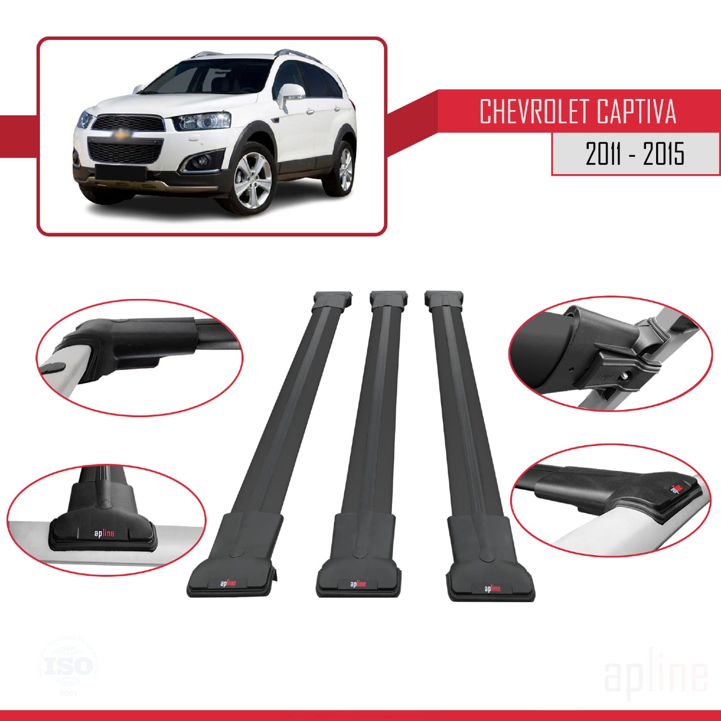 Kompatibel mit Chevrolet Captiva 2011-2015 FLY Model Relingträger Dachträger Auto Gepäckträger Schwarz Aluminium 3 Stangen