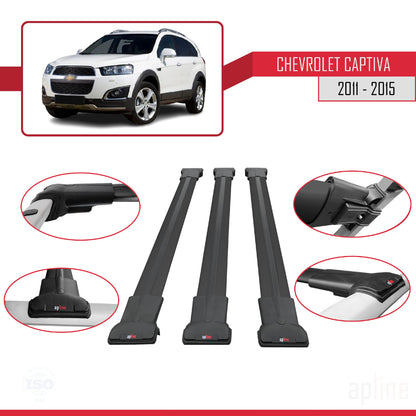Kompatibel mit Chevrolet Captiva 2011-2015 FLY Model Relingträger Dachträger Auto Gepäckträger Schwarz Aluminium 3 Stangen